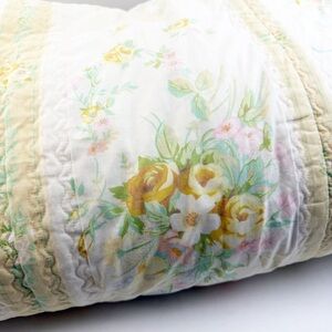 Vtg Beau Ideal Yellow Floral Quilted Bed Spread Cover Queen 91x109 Shabby Chic